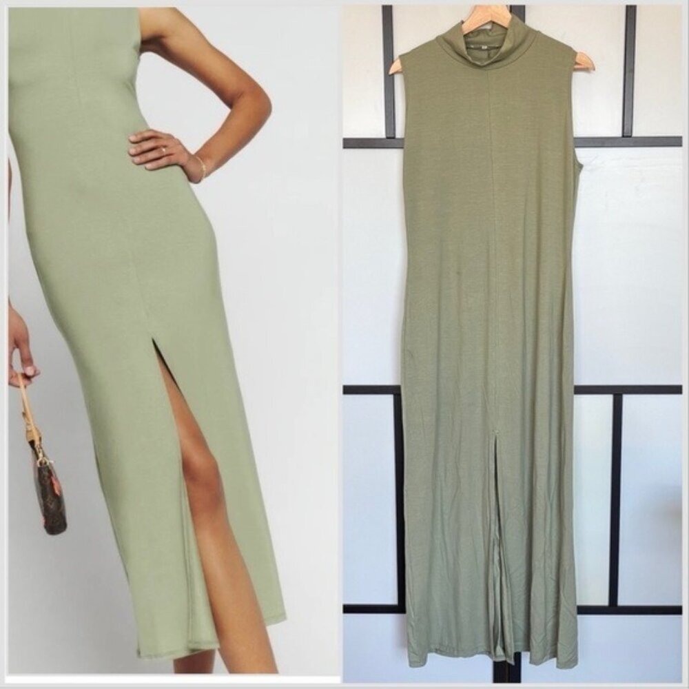 REFORMATION‎ Axton Knit Dress in Artichoke green. size XL. Sexy resort boho
